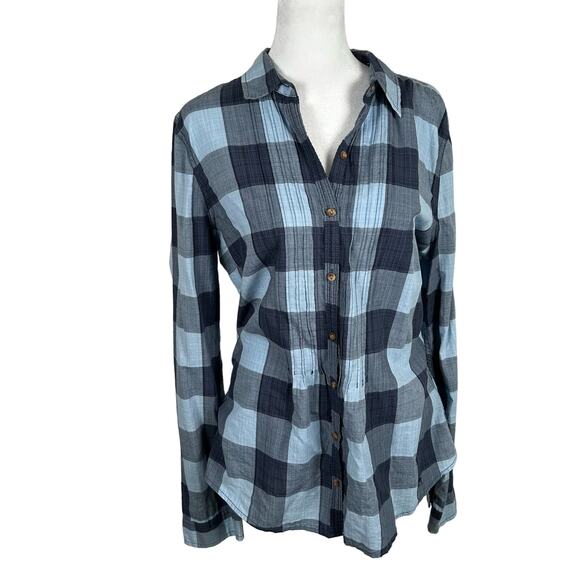 Abercrombie & Fitch Women Blue Plaid Button Down Shirt Top Blouse Size Larged - Picture 1 of 6